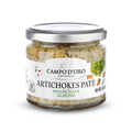 Artichoke spread jar with glass body and silver metal lid