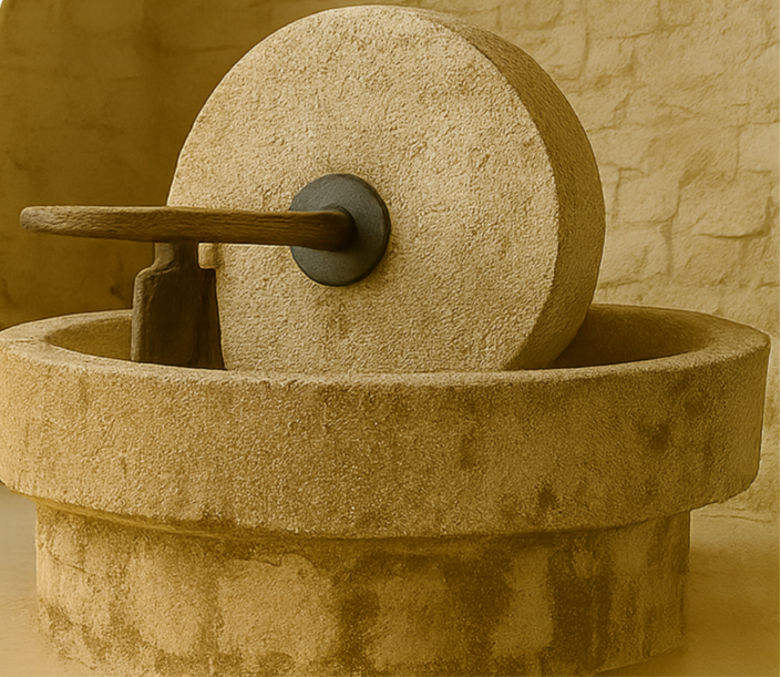 Stone sink with a faucet on a textured beige background