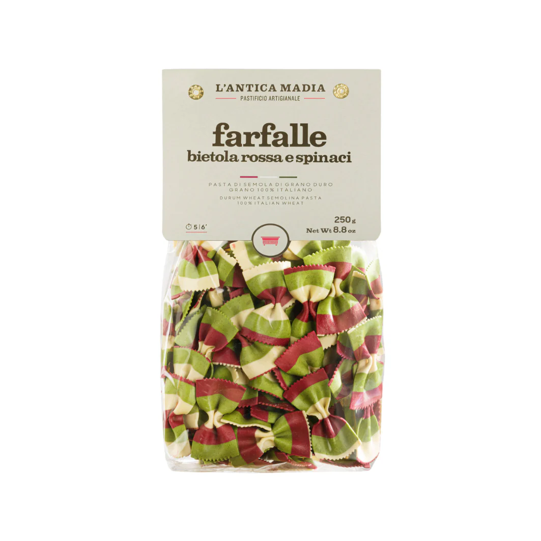 Farfalle pasta bag with red beet and spinach, L'Antica Madia 250 g