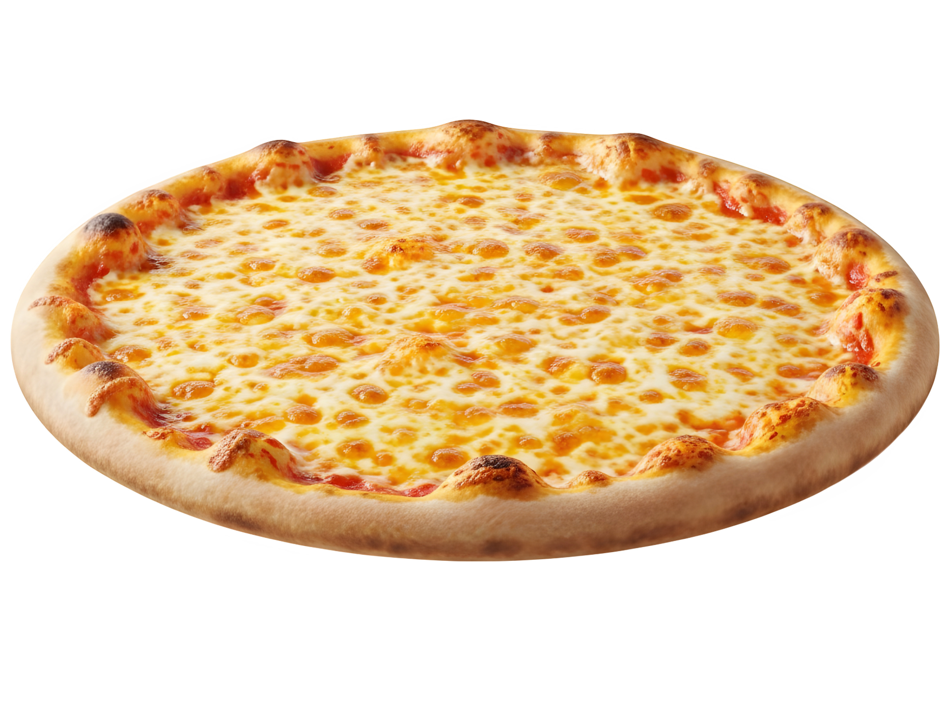 Cheese pizza with bubbling melted cheese and browned golden crust